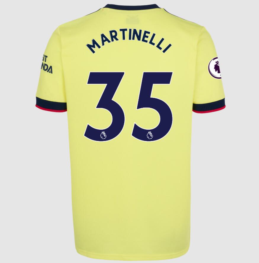 2021/22 Arsenal Away Kit Soccer Jersey with Gabriel Martinelli 35 printing